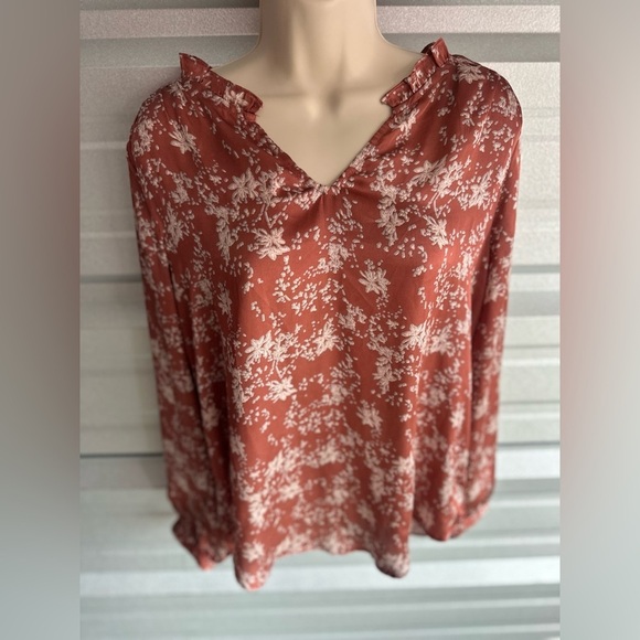 Women's LUSH Floral Print Cream Orange Blouse Size Small - Picture 5 of 10